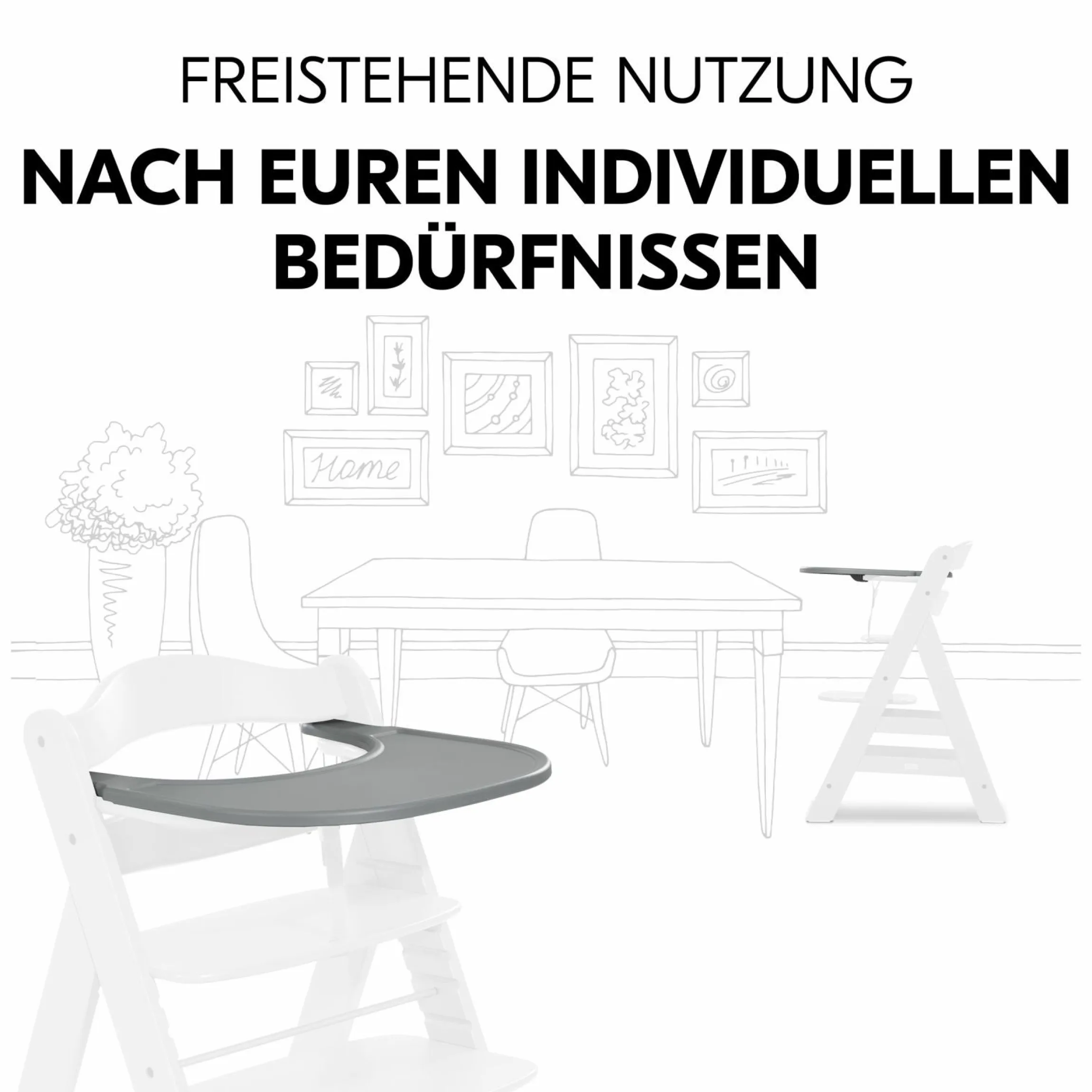Hochstuhl Alpha Plus Grey - im Sparset inkl. Essbrett Click Tray + Sitzkissen Minnie Mouse Rose