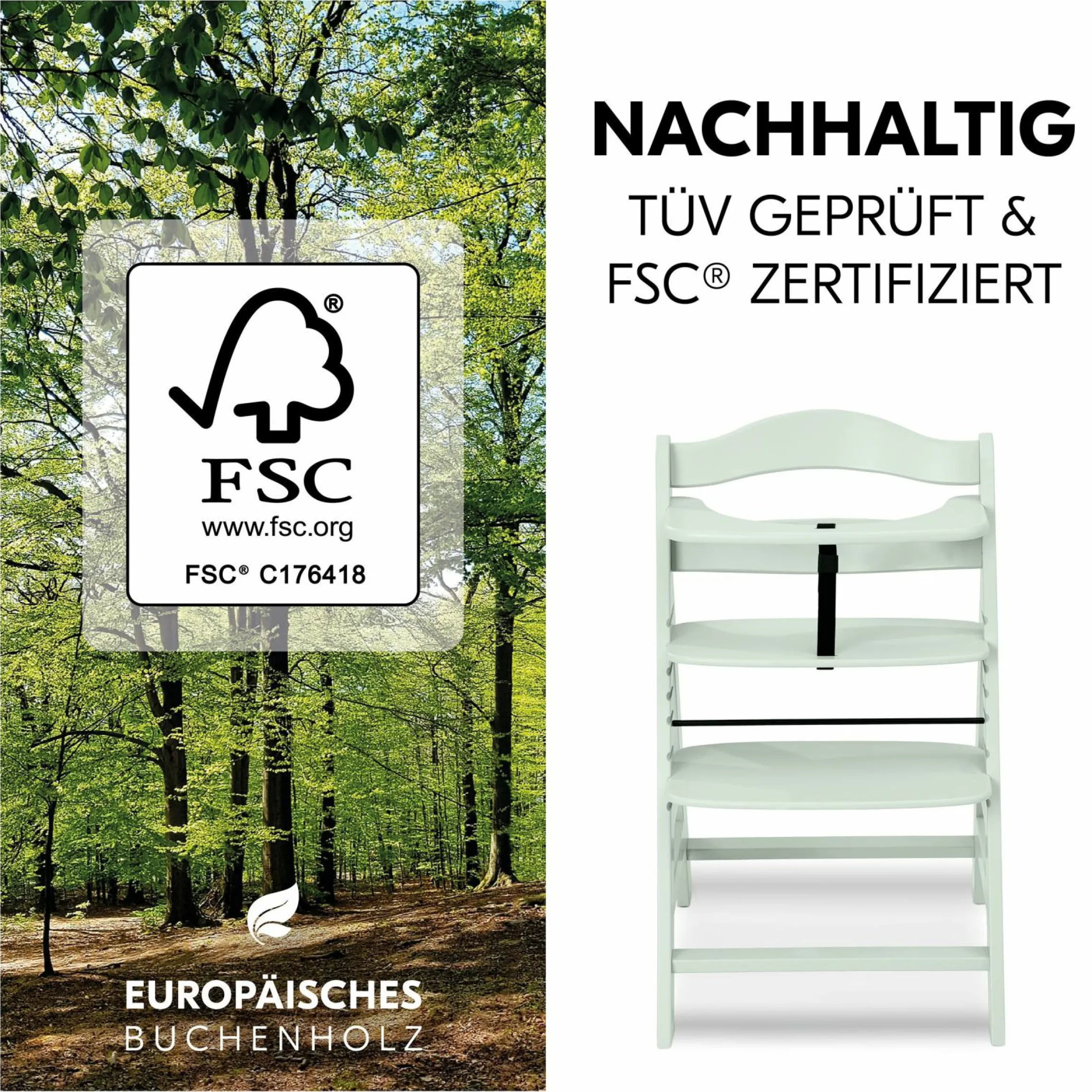 Hochstuhl Alpha Plus Mint - im Sparset inkl. Essbrett Click Tray + Sitzkissen - Charcoal