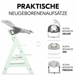 Hochstuhl Alpha Plus Mint - im Sparset inkl. Essbrett Click Tray + Sitzkissen - Charcoal