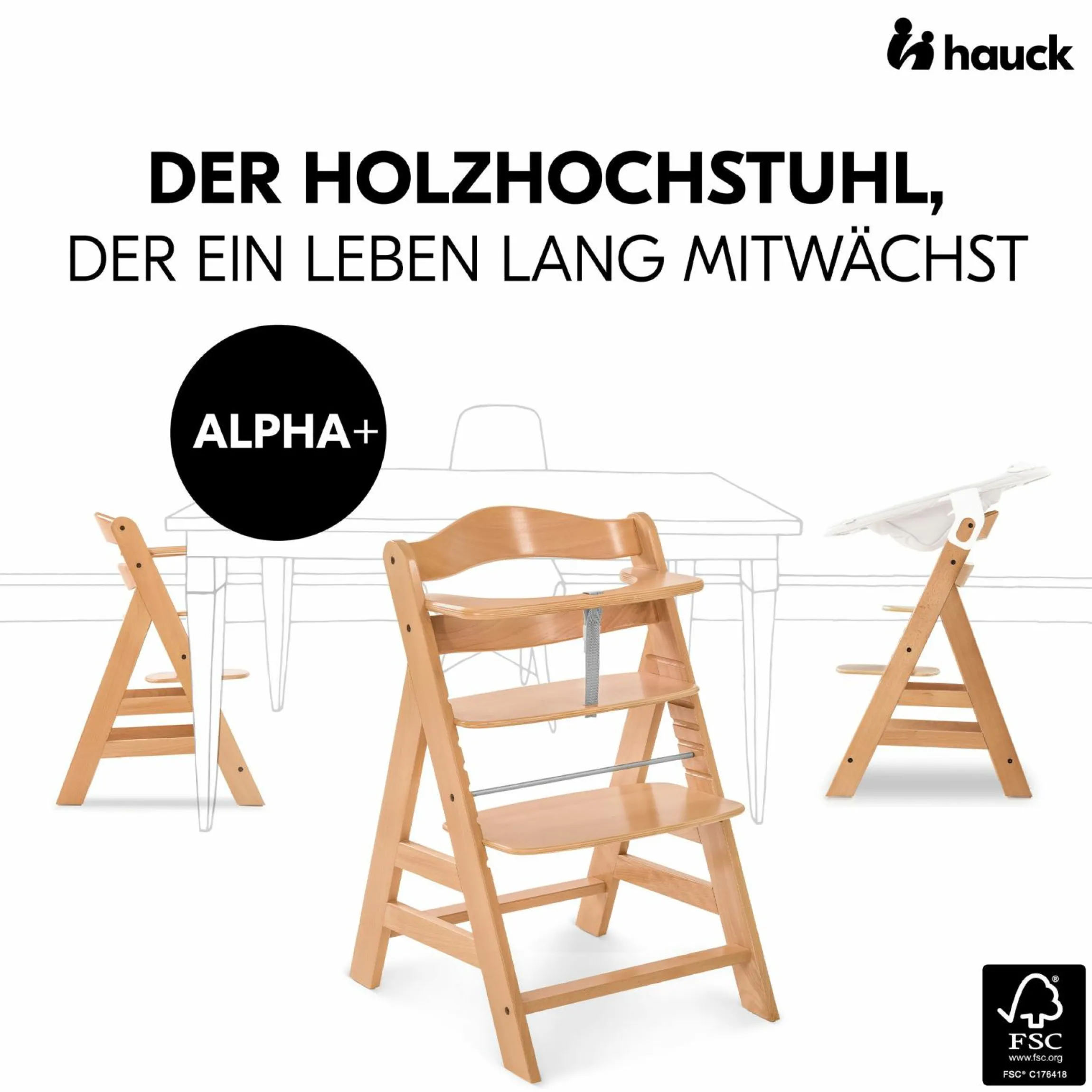 Hochstuhl Alpha Plus Natur im Sparset - inkl. Sitzkissen + Play Tray Basis + Spielzeug Play Repairing mit Zahnrädern & Muttern