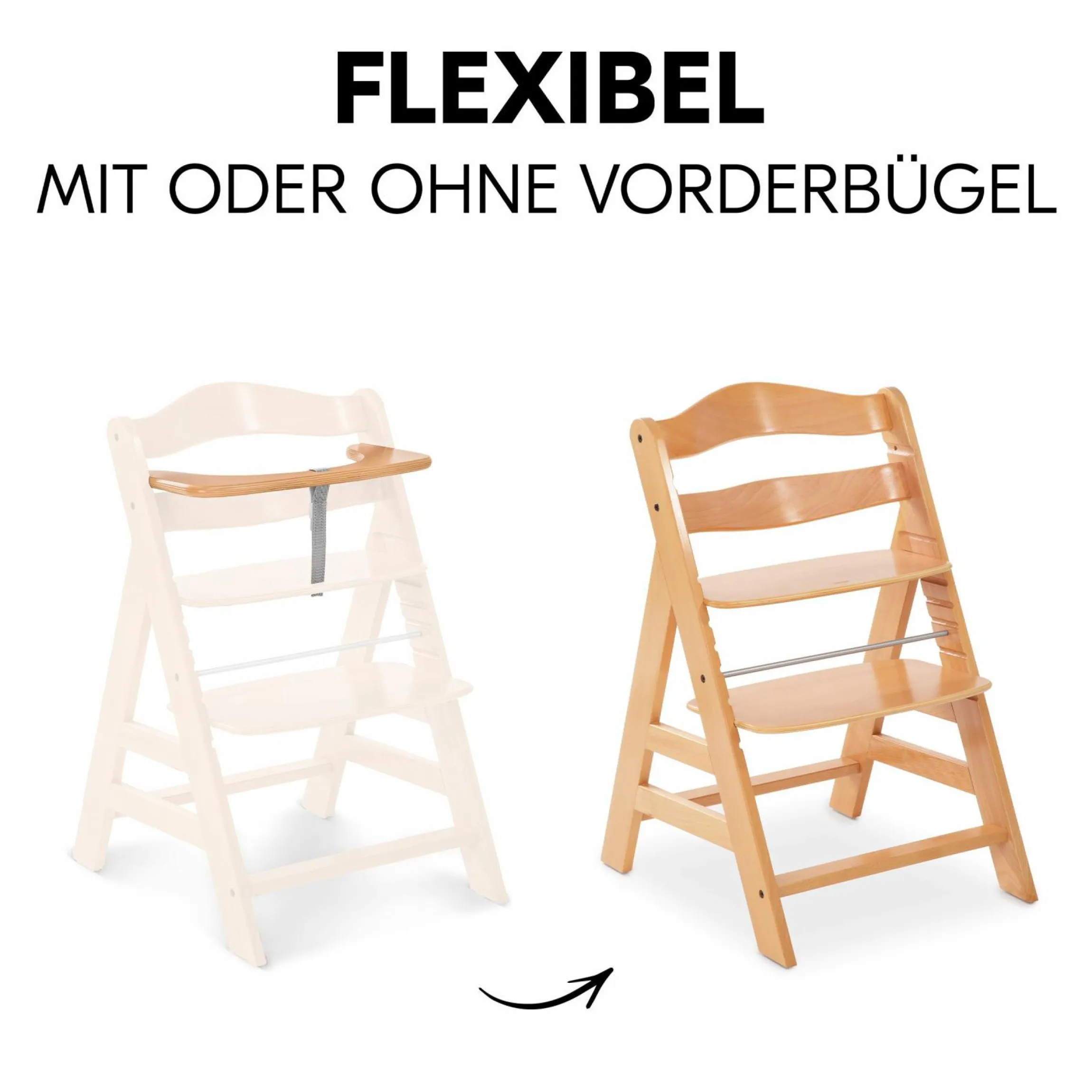 Hochstuhl Alpha Plus Natur im Sparset - inkl. Sitzkissen + Play Tray Basis + Spielzeug Play Repairing mit Zahnrädern & Muttern
