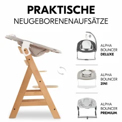 Hochstuhl Alpha Plus Natur im Sparset - inkl. Sitzkissen + Play Tray Basis + Spielzeug Play Repairing mit Zahnrädern & Muttern