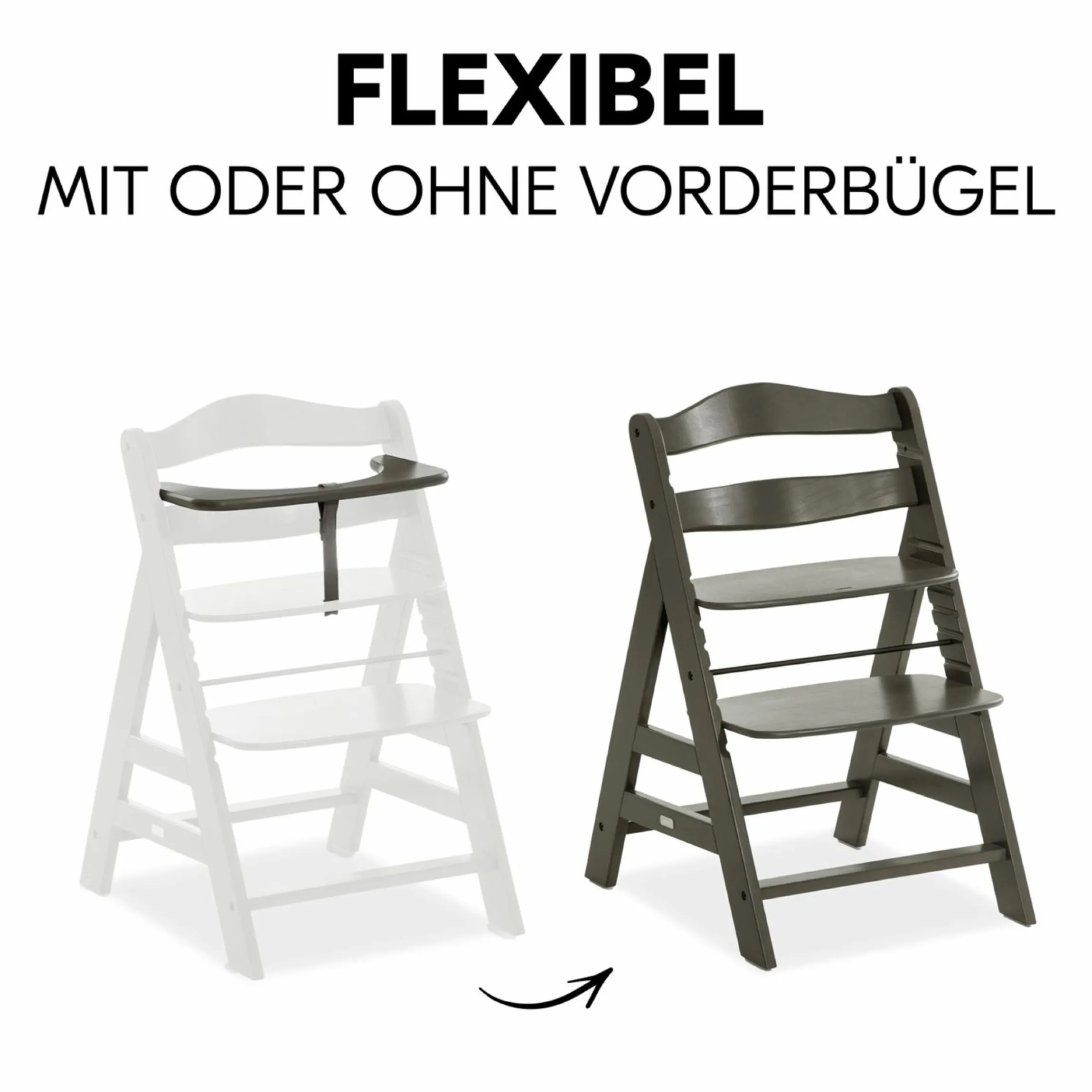 Hochstuhl Alpha Plus Select Charcoal - im Sparset inkl. Sitzkissen Muslin Mineral Rose + 2 Silikonteller
