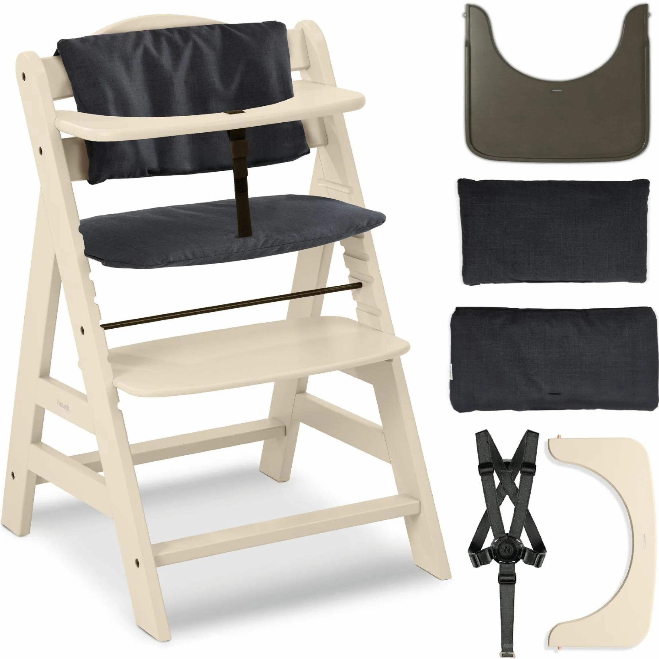 Hochstuhl Alpha Plus Vanilla - im Sparset inkl. Holz-Essbrett und Sitzkissen - Charcoal
