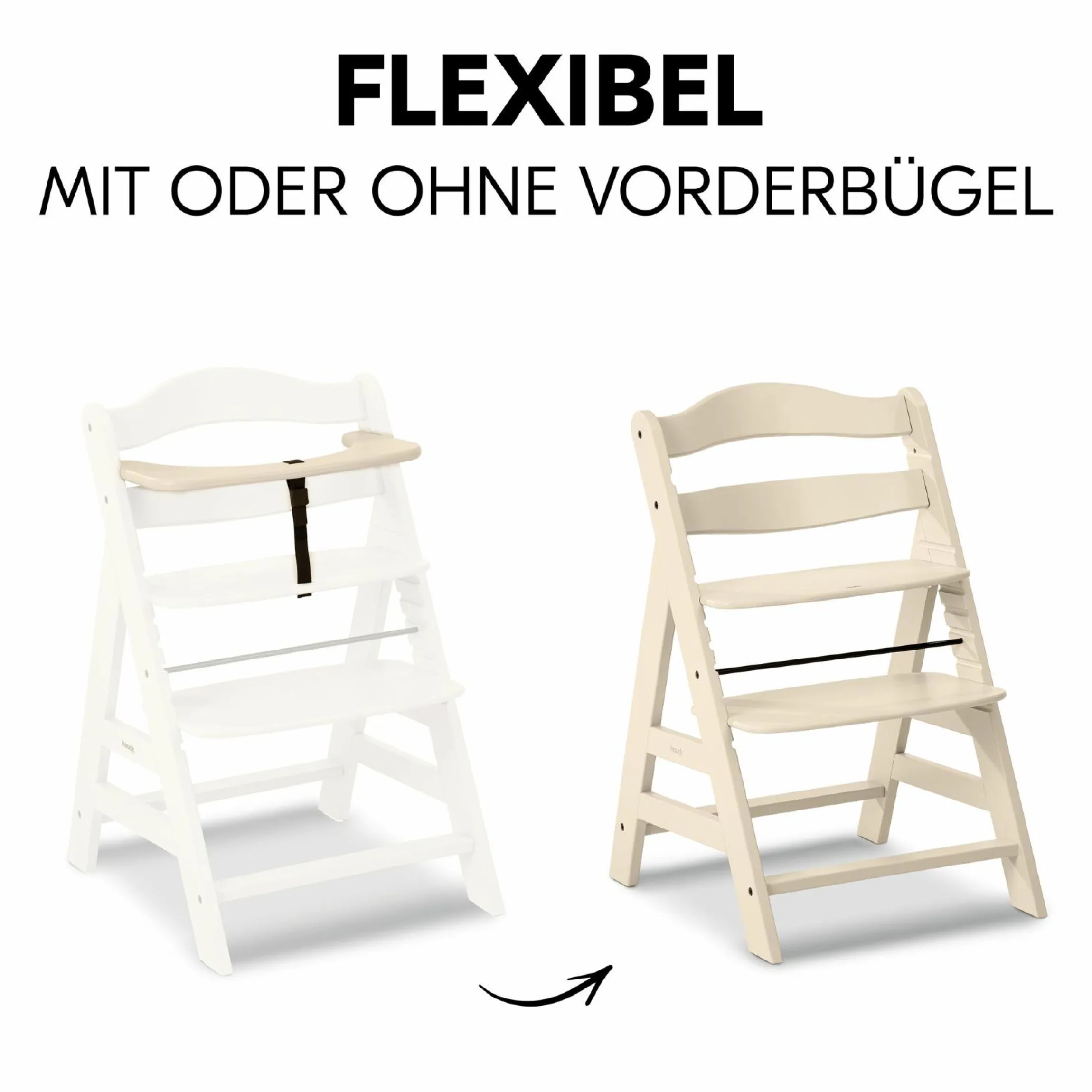 Hochstuhl Alpha Plus Vanilla - im Sparset inkl. Holz-Essbrett und Sitzkissen - Charcoal