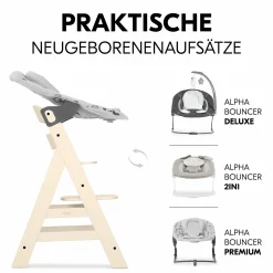 Hochstuhl Alpha Plus Vanilla - im Sparset inkl. Holz-Essbrett und Sitzkissen - Charcoal