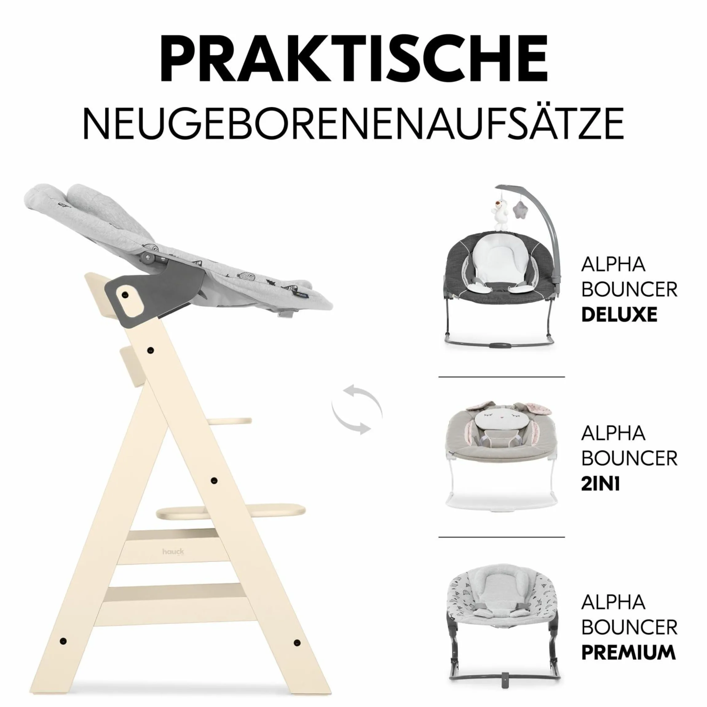Hochstuhl Alpha Plus Vanilla - im Sparset inkl. Holz-Essbrett und Sitzkissen - Charcoal