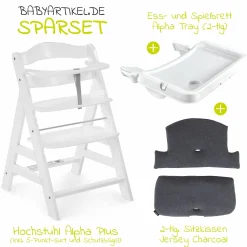 Hochstuhl Alpha Plus Weiß im Sparset inkl. Sitzkissen und Essbrett Alpha Tray White
