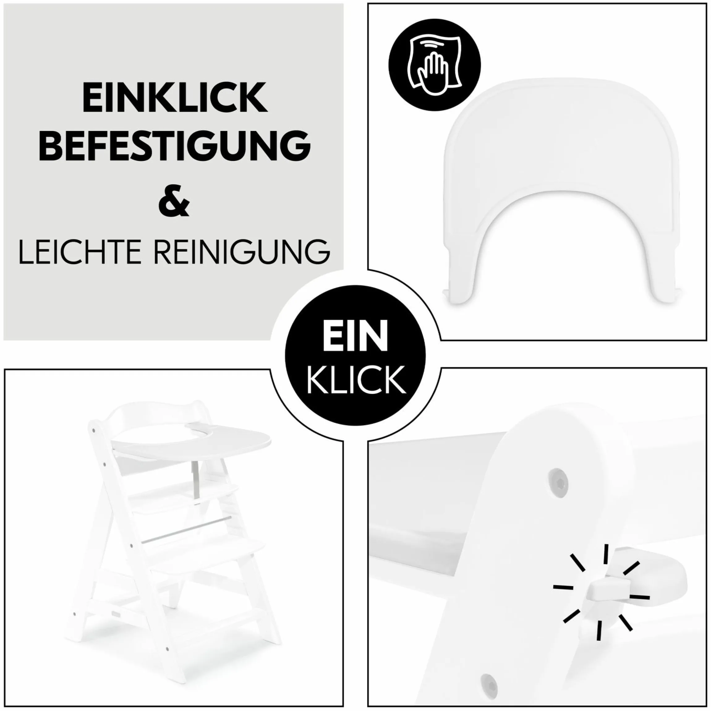Hochstuhl Alpha Plus White - im Sparset inkl. Essbrett Click Tray + Sitzkissen Minnie Mouse Rose