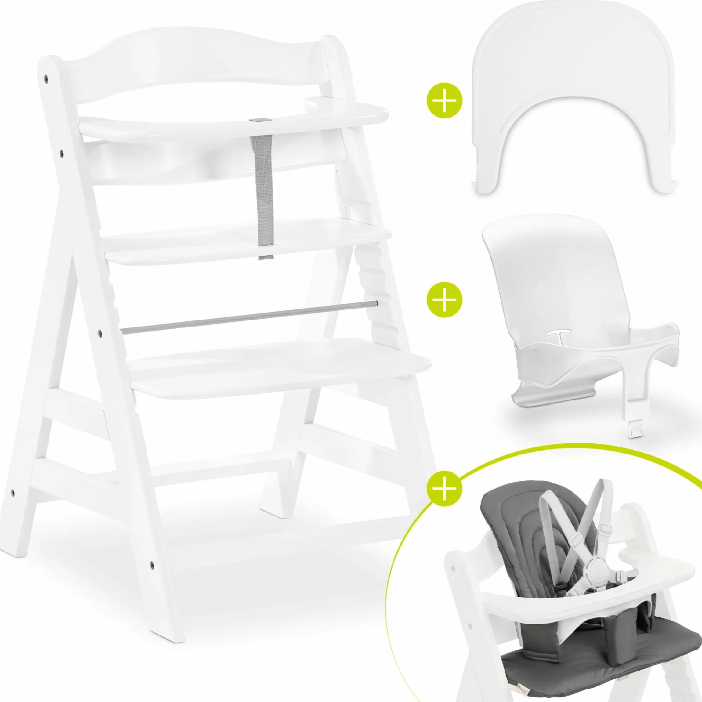 Hochstuhl Alpha Plus White - im Sparset inkl. Baby Seat + Baby Seatpad + Click Tray