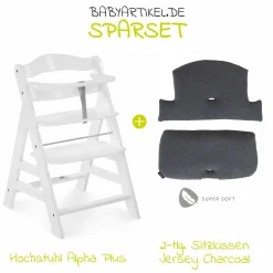 Hochstuhl Alpha Plus White - im Sparset inkl. Sitzkissen Jersey Charcoal - Weiß