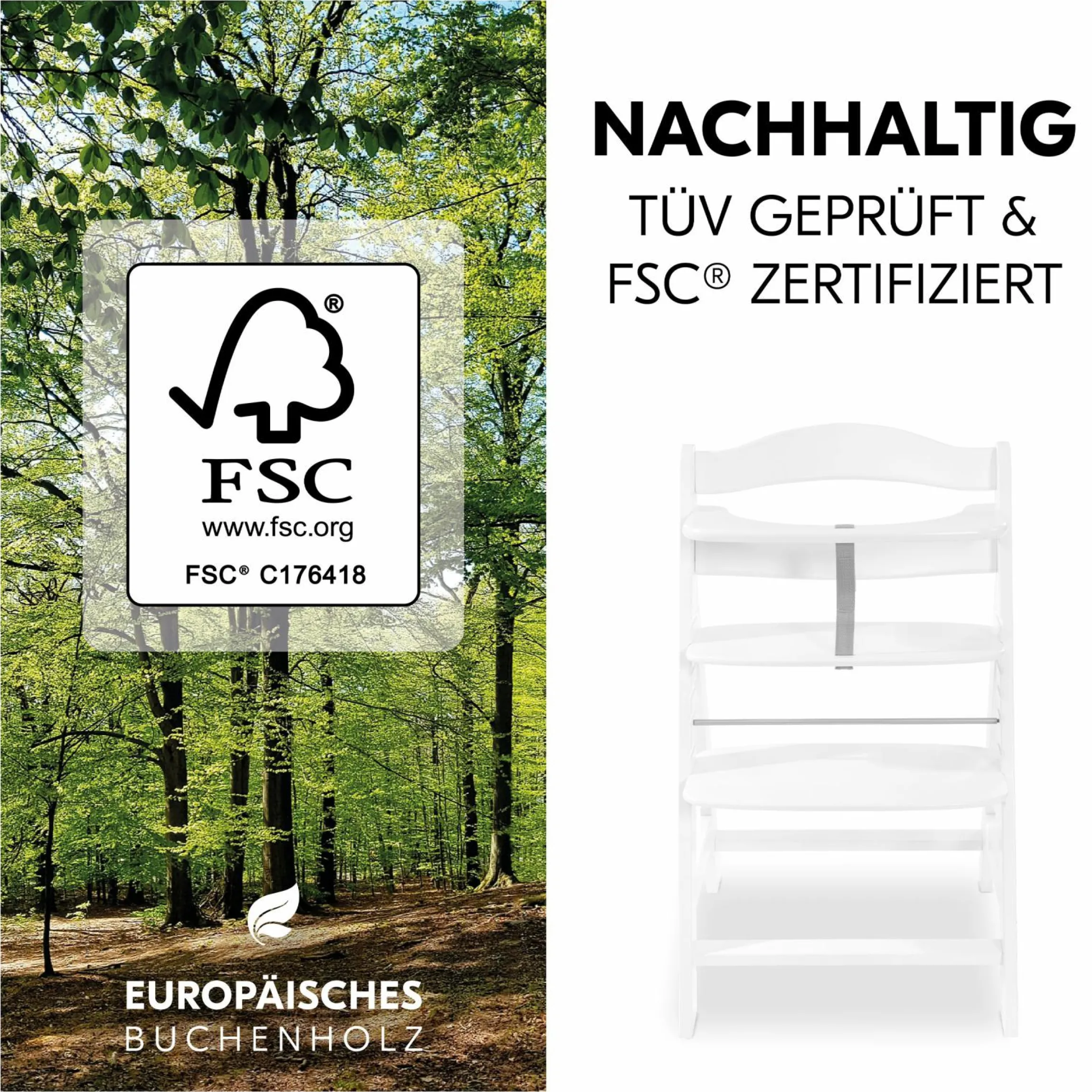 Hochstuhl Alpha Plus White im Sparset - inkl. Sitzkissen + Play Tray Basis + Spielring Play Catching mit 3 Stoff-Figuren