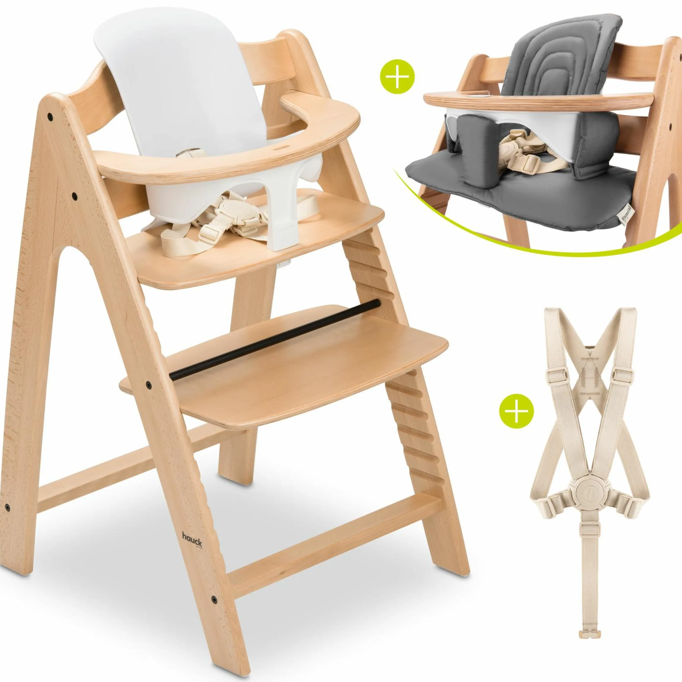 Hochstuhl Arketa Beech - im Sparset inkl. Baby Seat und Sitzpolster - Dark Grey