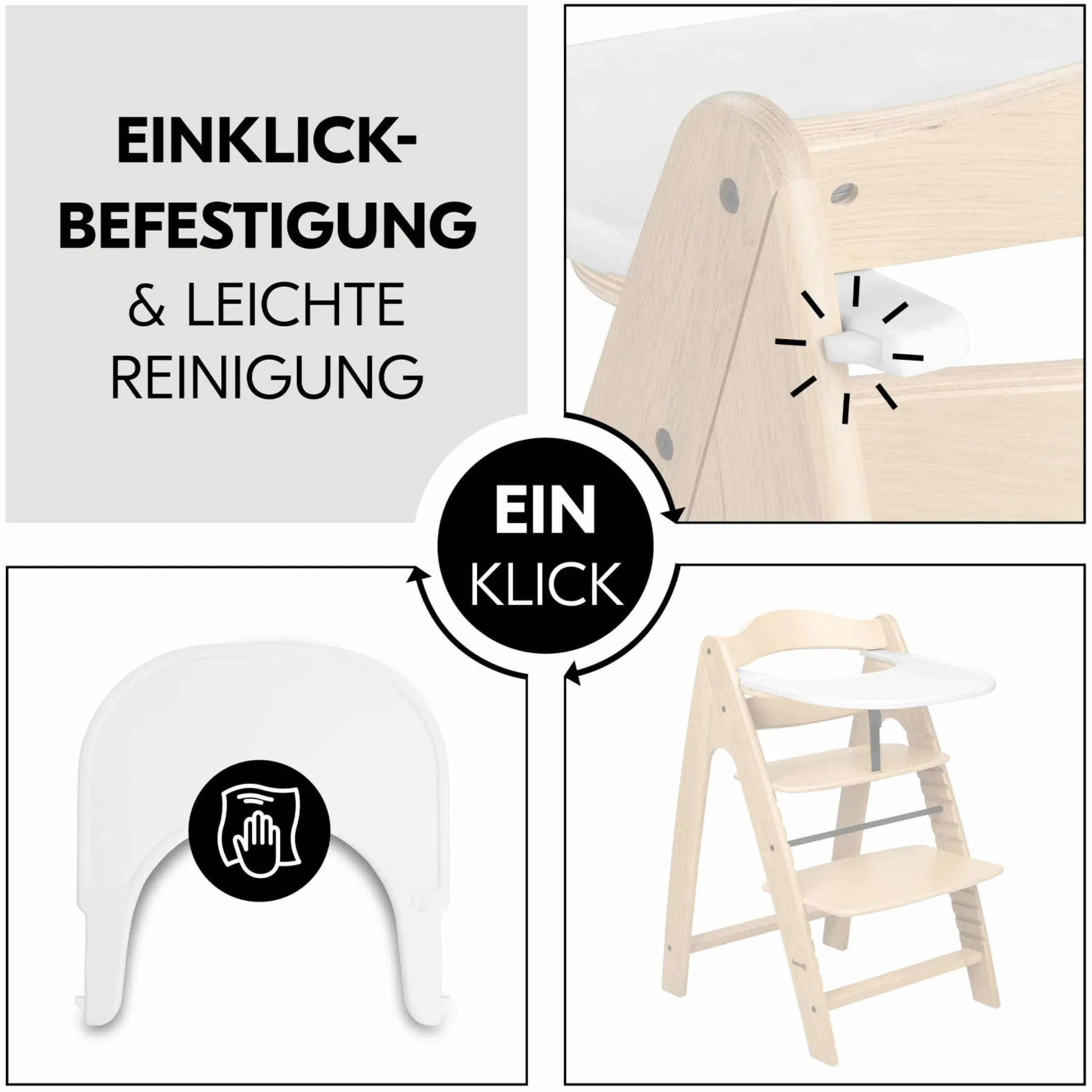 Hochstuhl Arketa Beech - im Sparset inkl. Click Tray und Sitzkissen - Charcoal