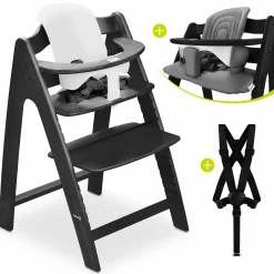 Hochstuhl Arketa Beech Blackwashed - im Sparset inkl. Baby Seat und Sitzpolster - Dark Grey