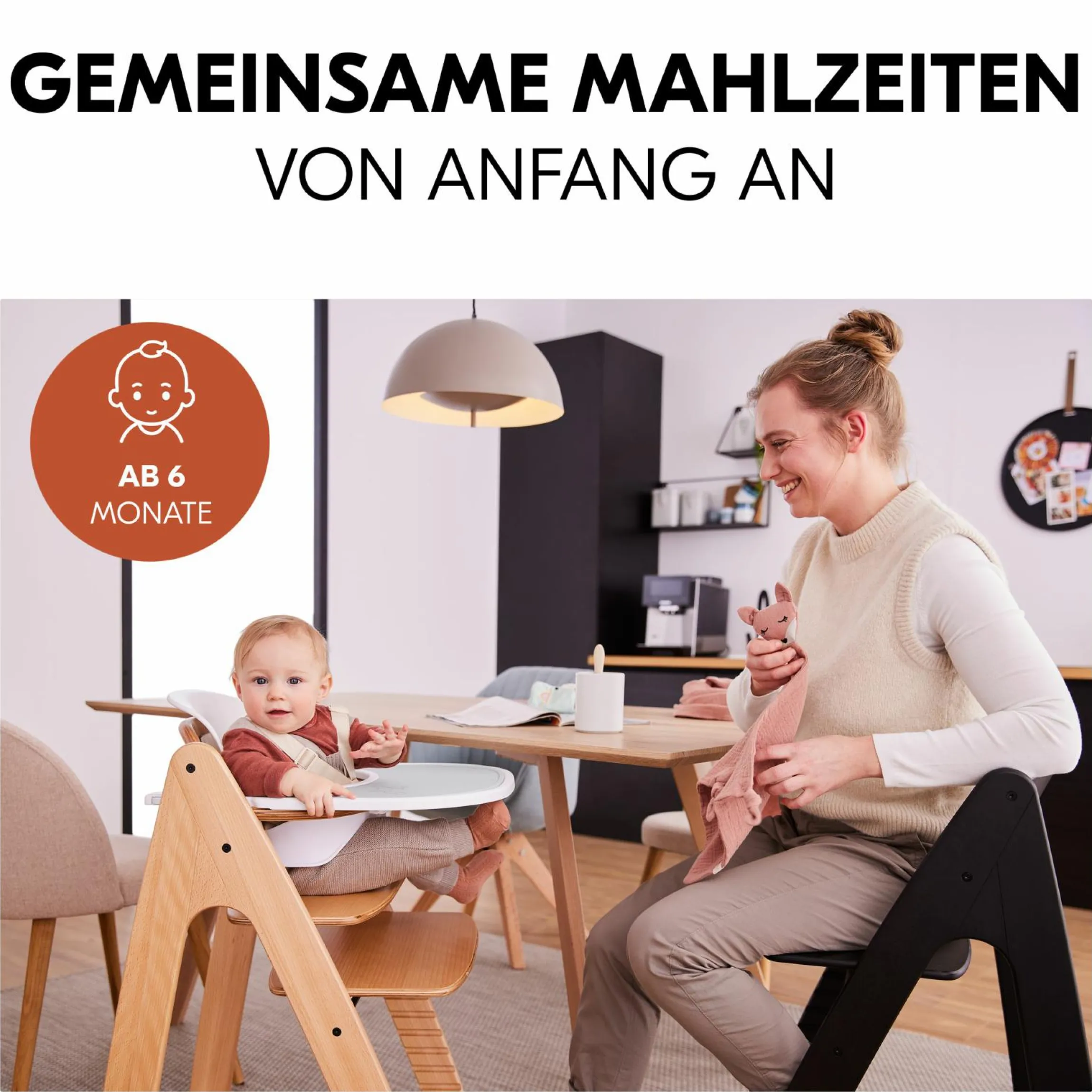 Hochstuhl Arketa Beech Blackwashed - im Sparset inkl. Baby Seat und Sitzpolster - Dark Grey