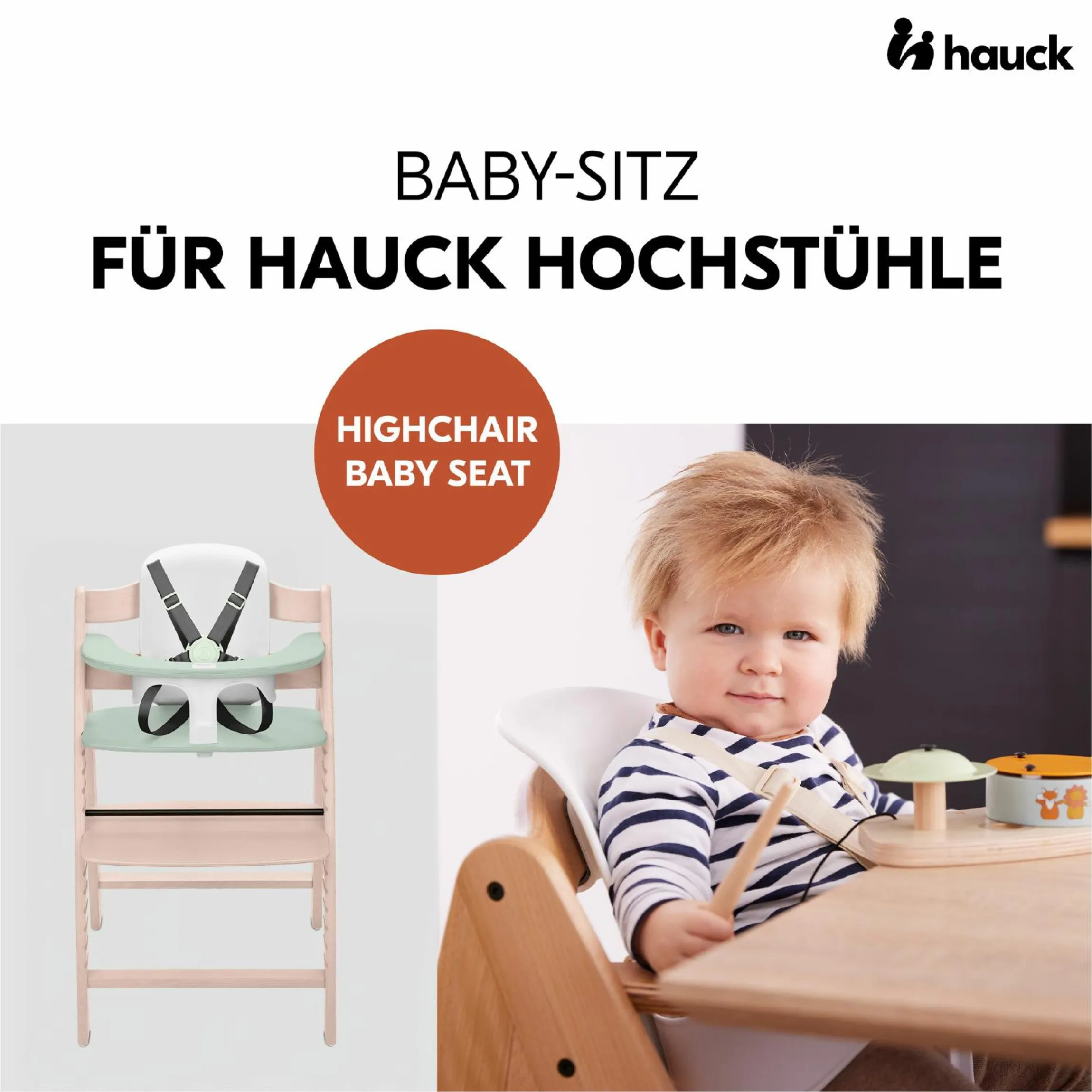 Hochstuhl Arketa Beech Whitewashed Mint - im Sparset inkl. Baby Seat und Sitzpolster - Dark Grey