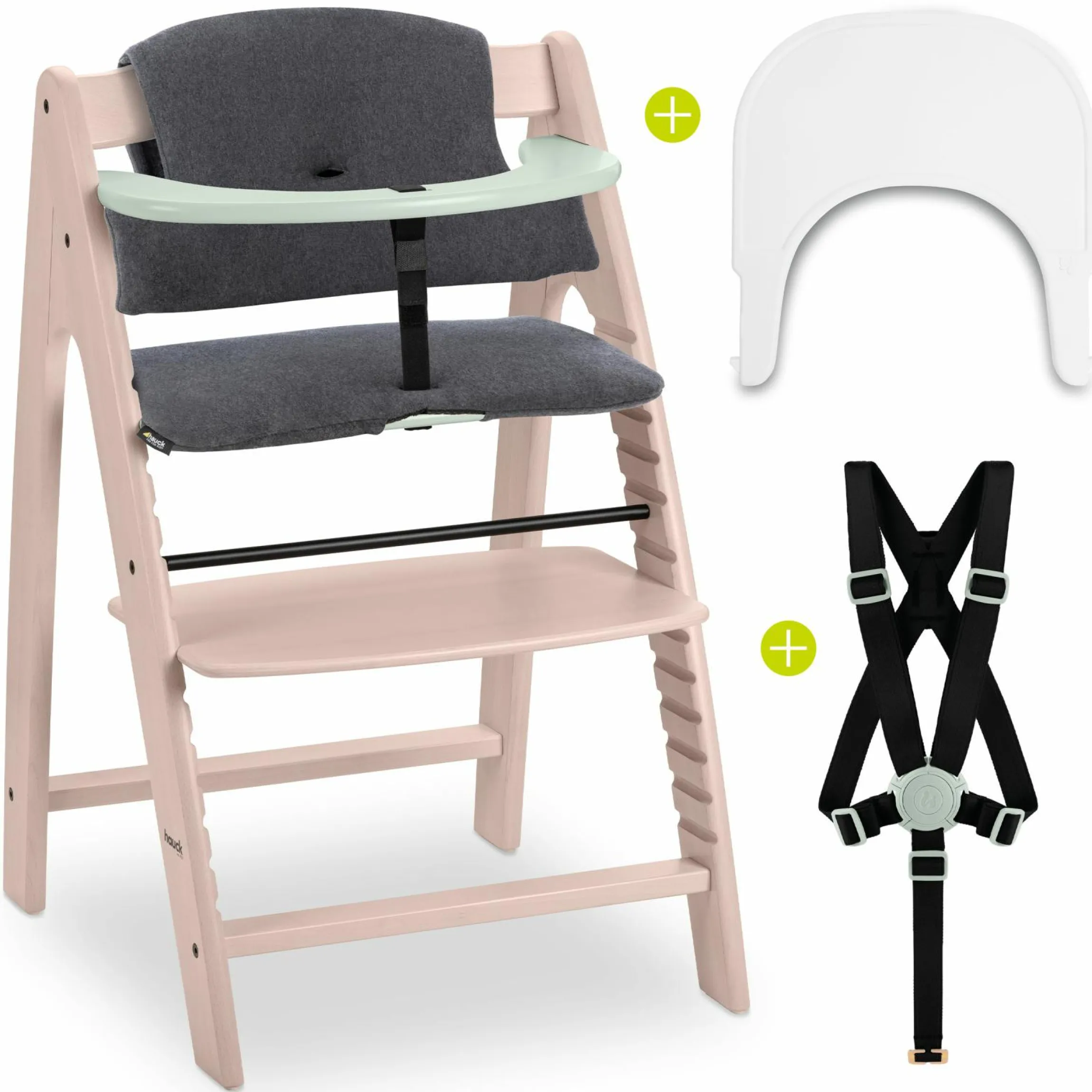 Hochstuhl Arketa Beech Whitewashed Mint - im Sparset inkl. Click Tray und Sitzkissen - Charcoal
