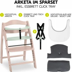 Hochstuhl Arketa Beech Whitewashed Mint - im Sparset inkl. Click Tray und Sitzkissen - Charcoal