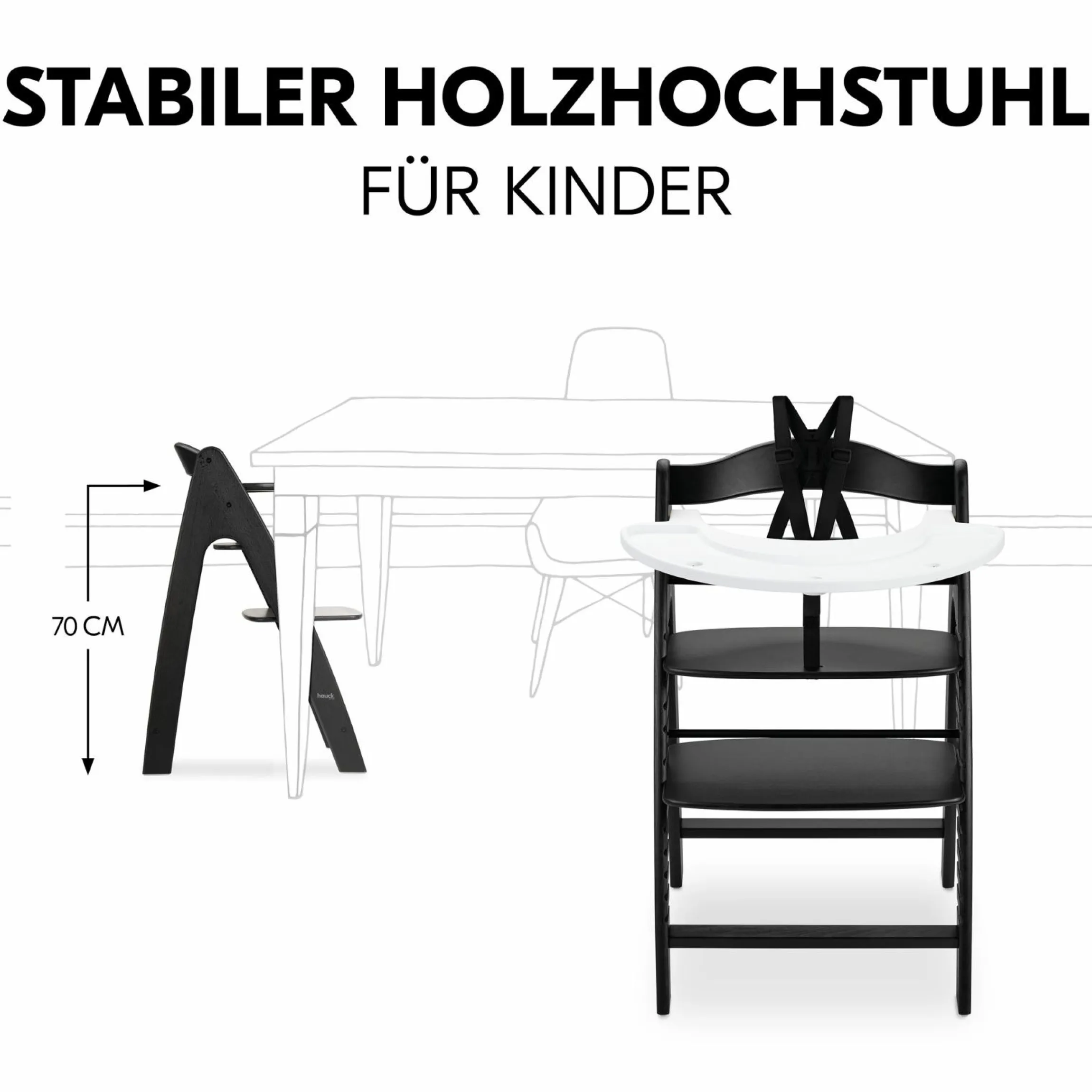 Hochstuhl Arketa inkl. Play Tray Basis - Beech Blackwashed