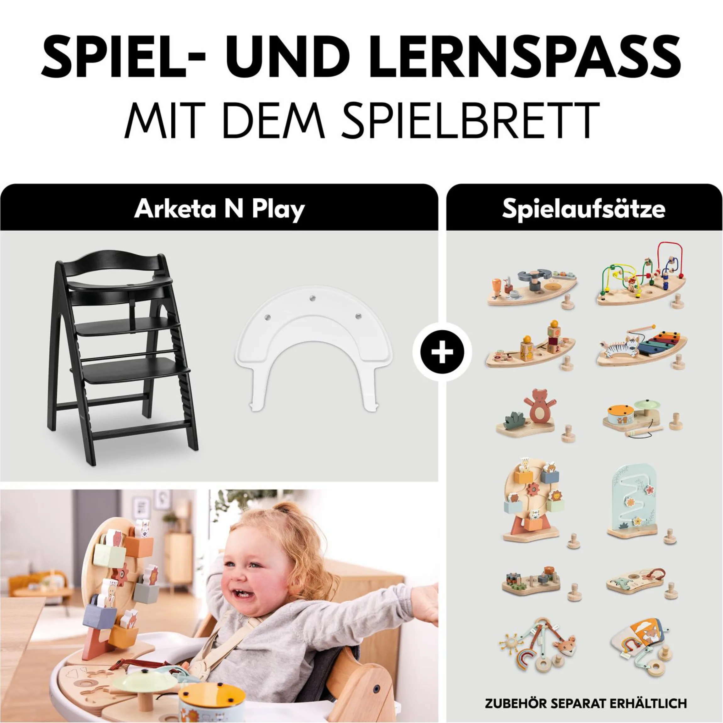 Hochstuhl Arketa inkl. Play Tray Basis - Beech Blackwashed