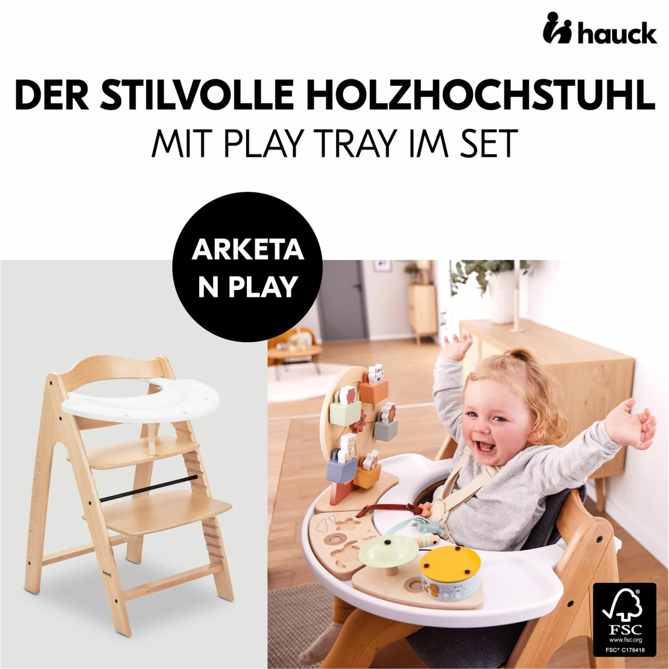 Hochstuhl Arketa inkl. Play Tray Basis - Beech