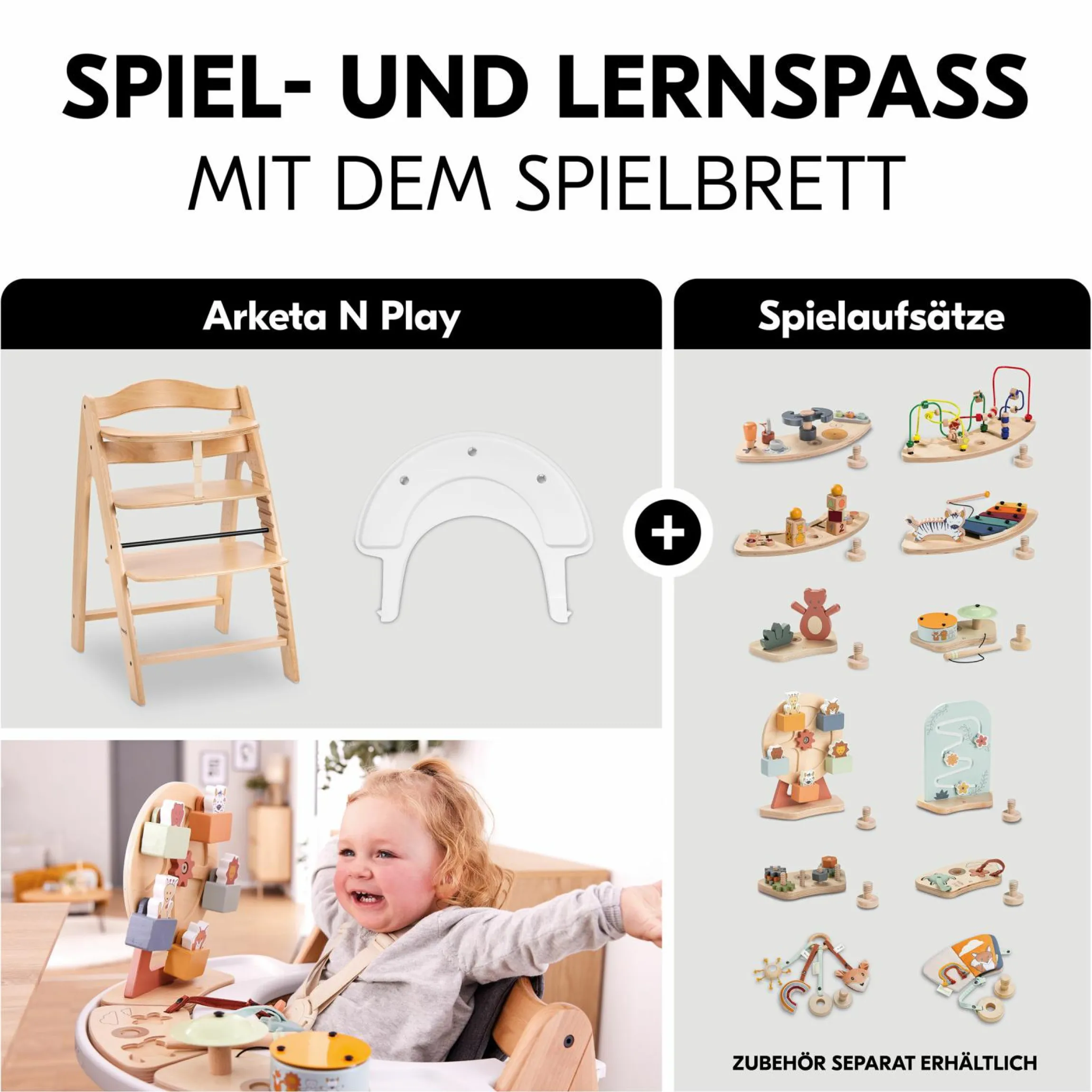 Hochstuhl Arketa inkl. Play Tray Basis - Beech
