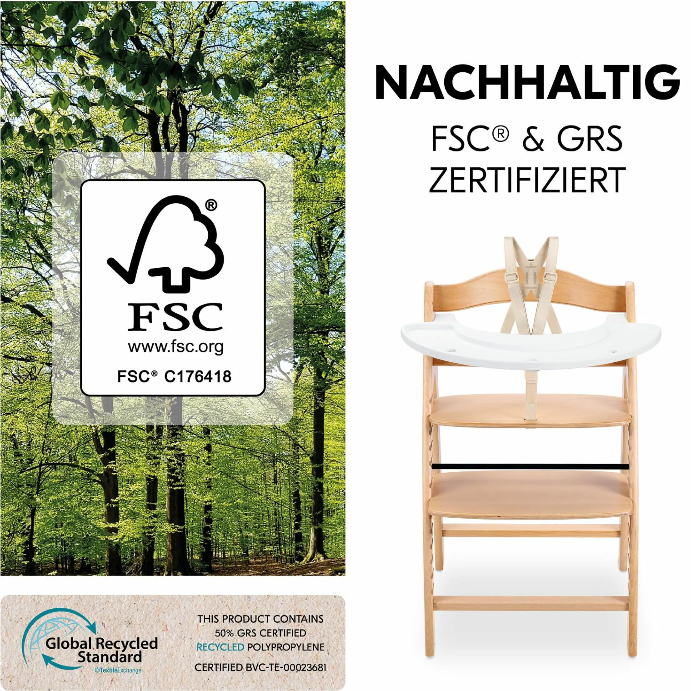 Hochstuhl Arketa inkl. Play Tray Basis - Beech