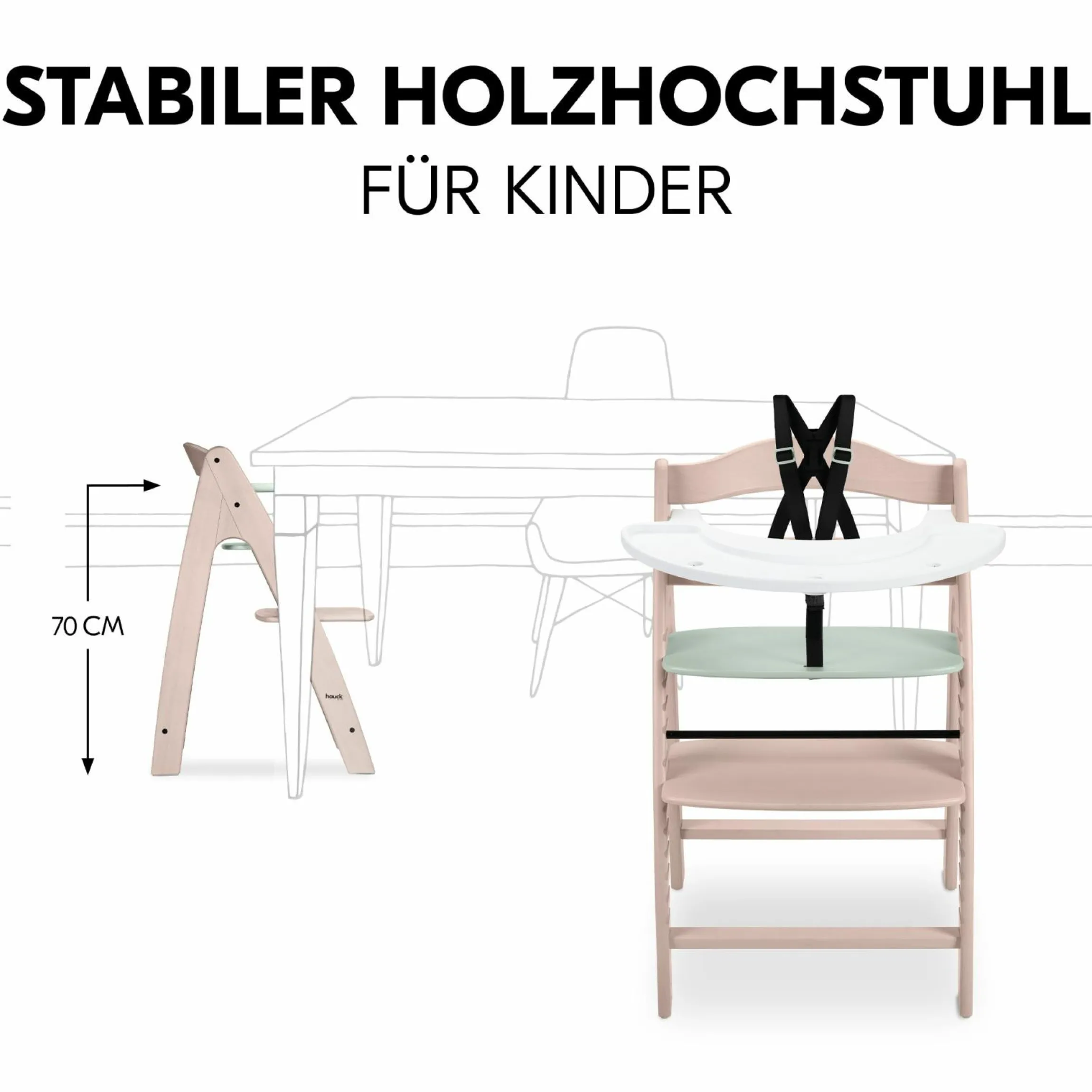 Hochstuhl Arketa inkl. Play Tray Basis - Beech Whitewashed Mint