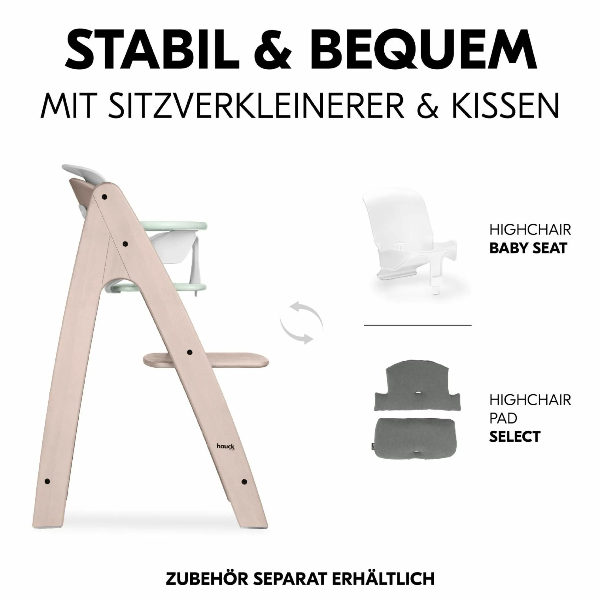 Hochstuhl Arketa inkl. Play Tray Basis - Beech Whitewashed Mint