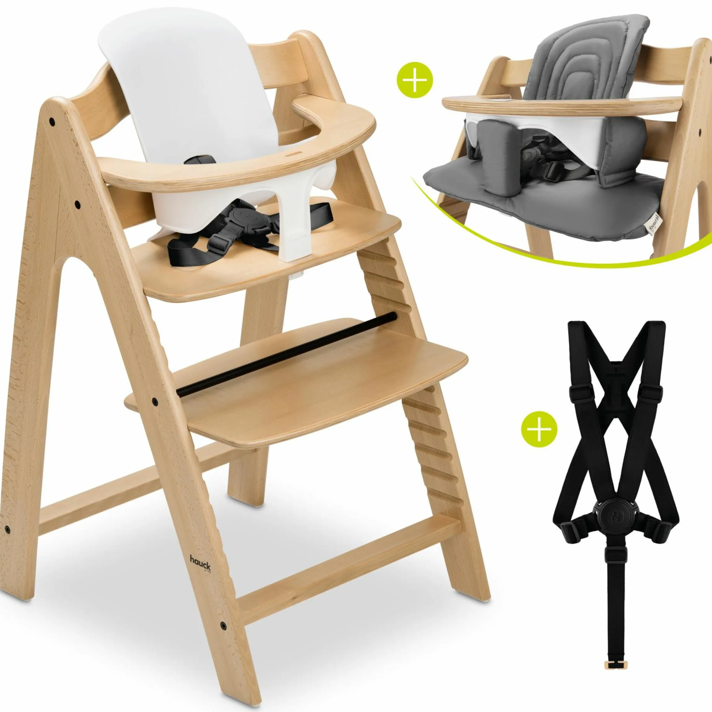 Hochstuhl Arketa Oak - im Sparset inkl. Baby Seat und Sitzpolster - Dark Grey
