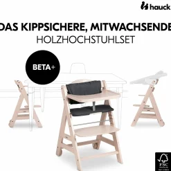 Hochstuhl Beta Plus inkl. Essbrett, Sitzkissen und Rollen - Whitewashed