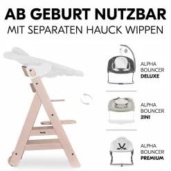 Hochstuhl Beta Plus inkl. Essbrett, Sitzkissen und Rollen - Whitewashed