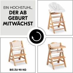 Hochstuhl Beta Plus inkl. Essbrett, Sitzkissen und Rollen - Natural