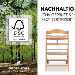 Hochstuhl Beta Plus inkl. Essbrett, Sitzkissen und Rollen - Natural