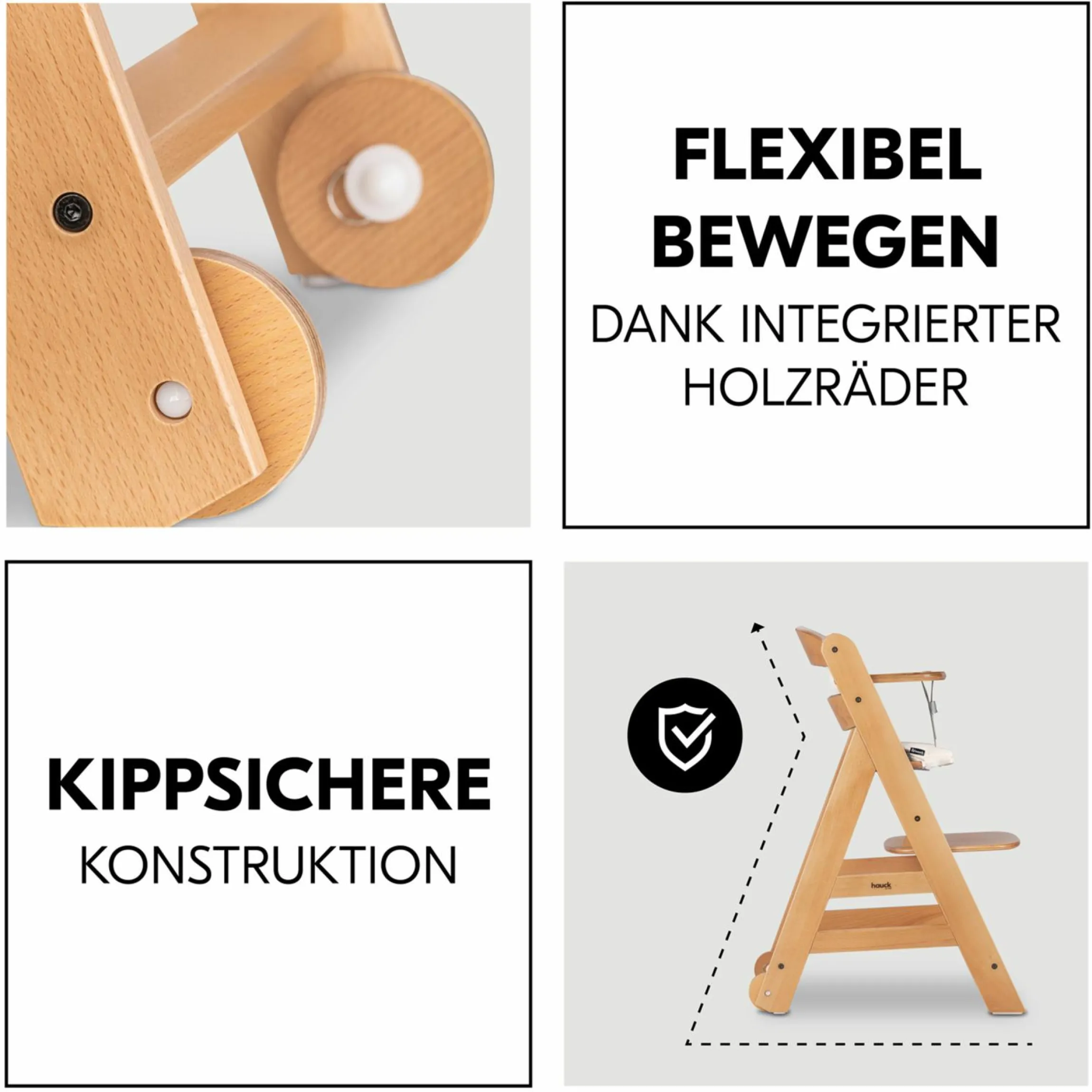 Hochstuhl Beta Plus inkl. Essbrett, Sitzkissen und Rollen - Natural