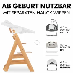 Hochstuhl Beta Plus inkl. Essbrett, Sitzkissen und Rollen - Natural