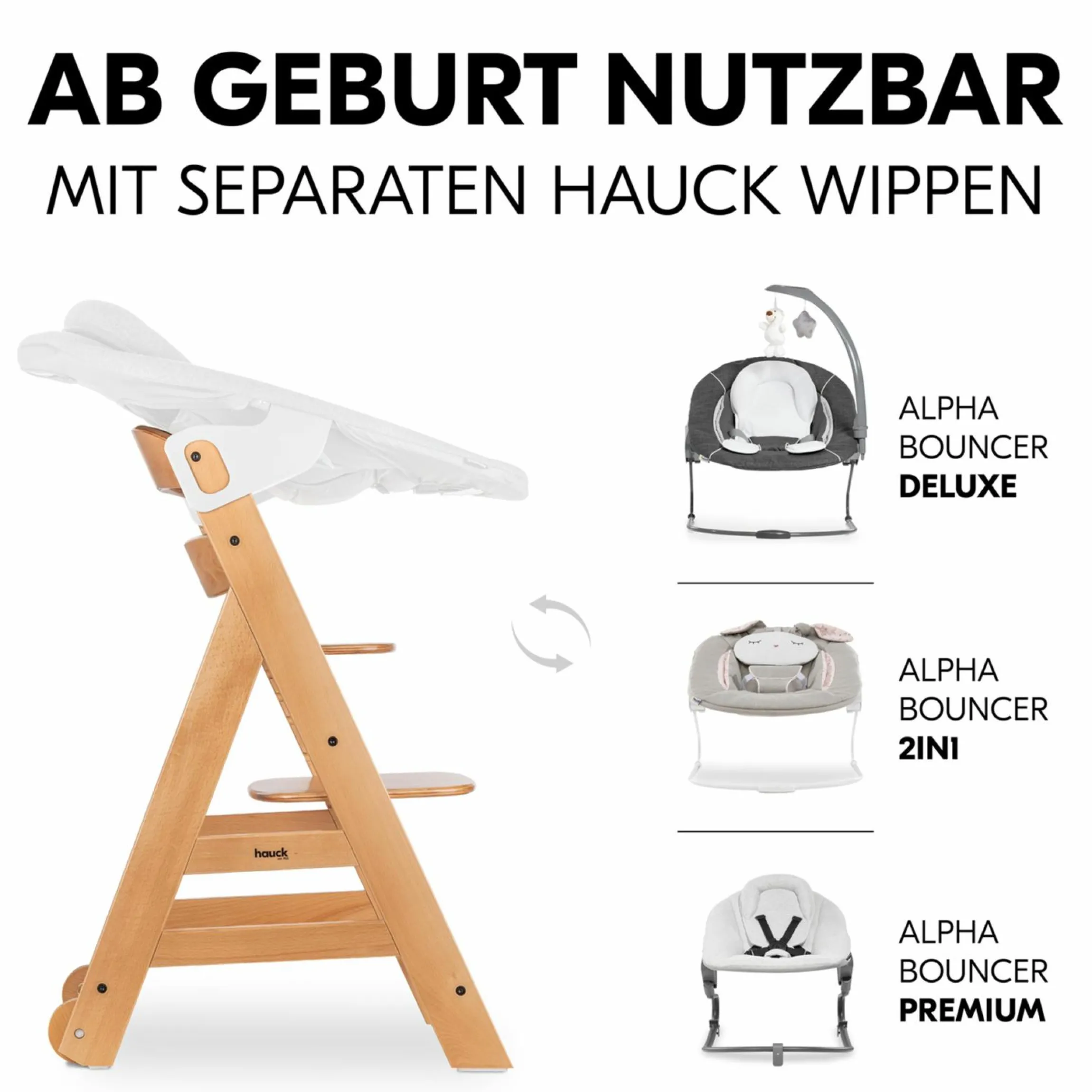 Hochstuhl Beta Plus inkl. Essbrett, Sitzkissen und Rollen - Natural