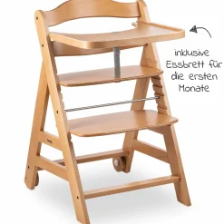 Hochstuhl Beta Plus inkl. Essbrett, Sitzkissen und Rollen - Natural