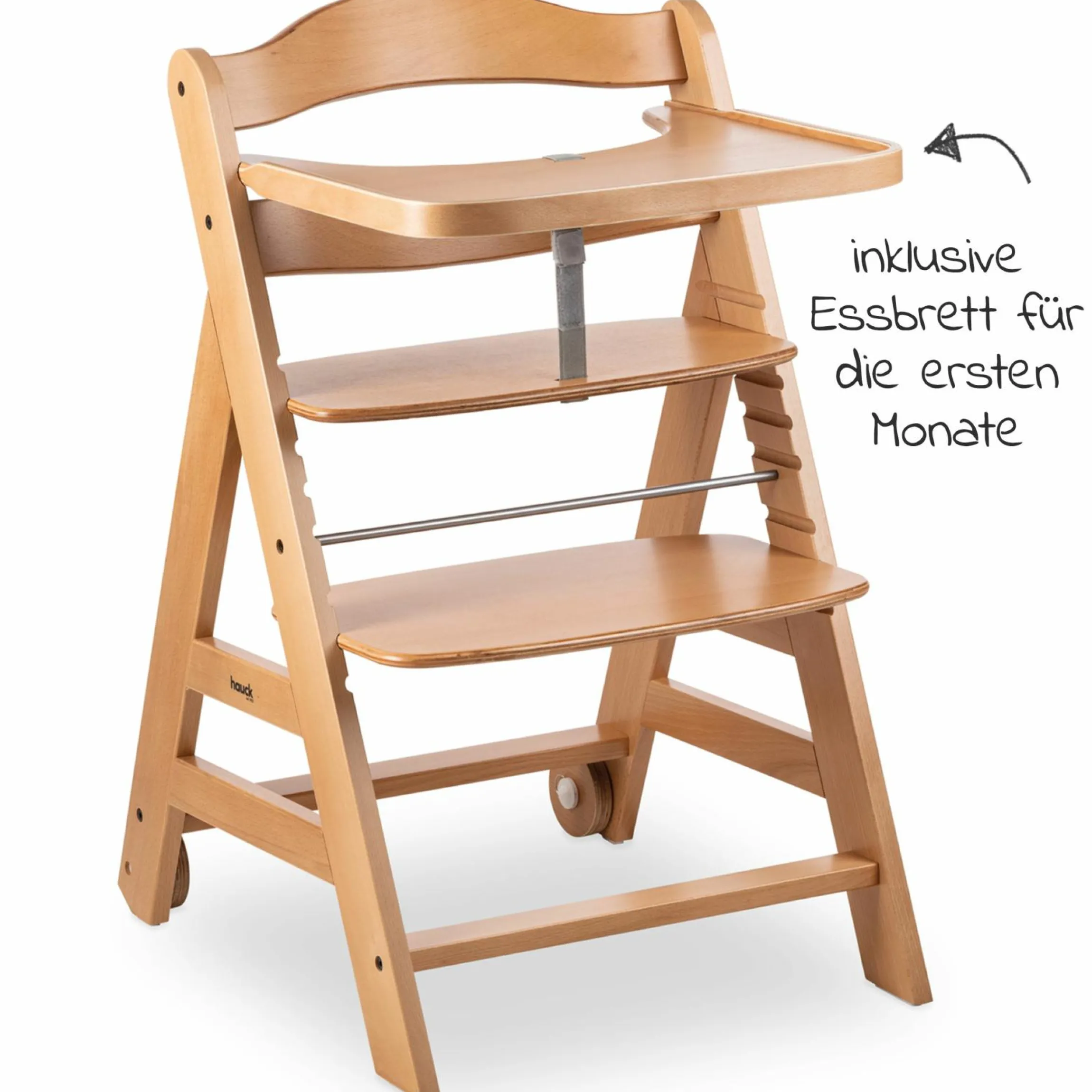 Hochstuhl Beta Plus inkl. Essbrett, Sitzkissen und Rollen - Natural