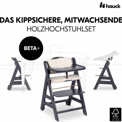 Hochstuhl Beta Plus inkl. Essbrett, Sitzkissen und Rollen - Dark Grey