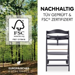 Hochstuhl Beta Plus inkl. Essbrett, Sitzkissen und Rollen - Dark Grey