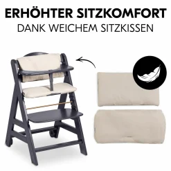 Hochstuhl Beta Plus inkl. Essbrett, Sitzkissen und Rollen - Dark Grey