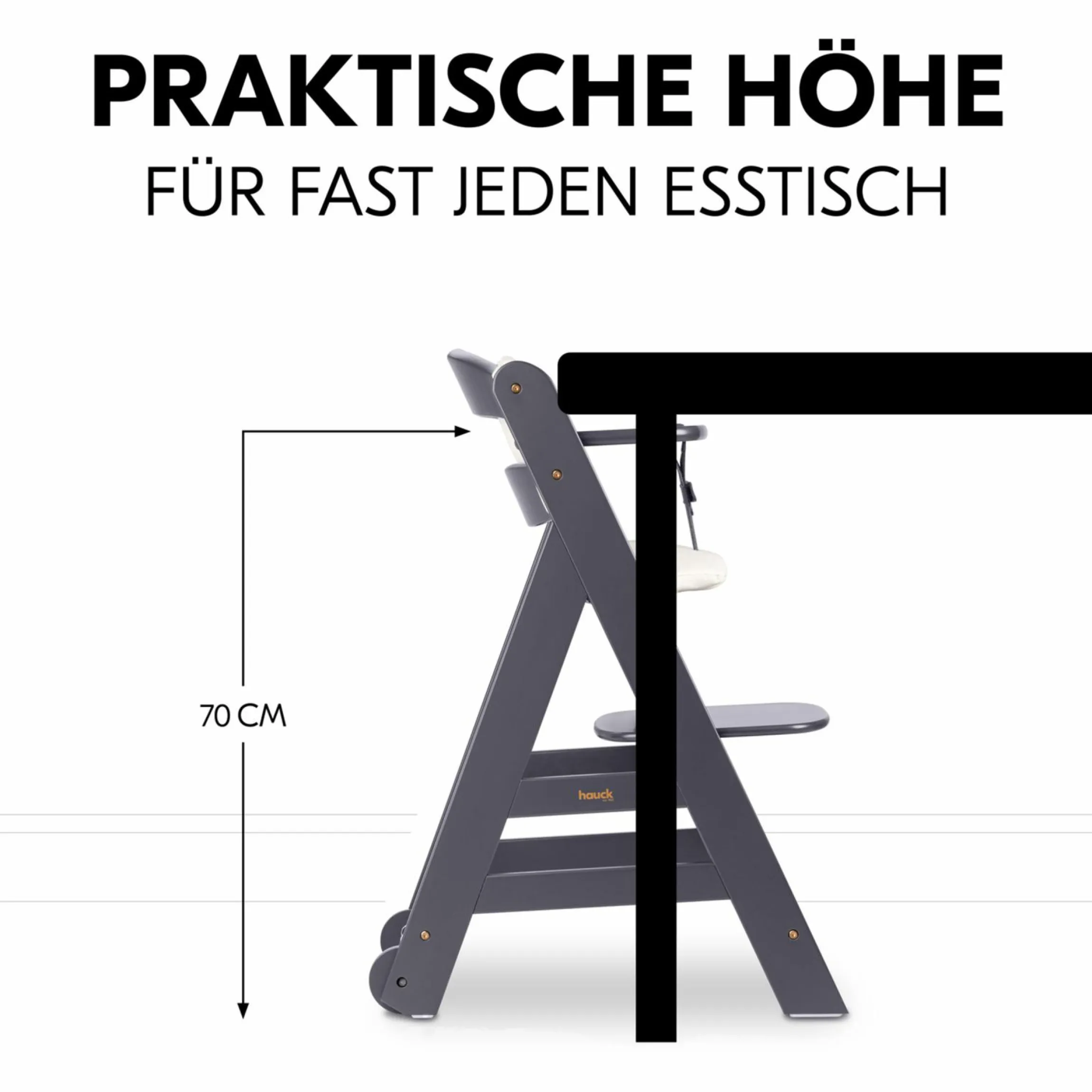 Hochstuhl Beta Plus inkl. Essbrett, Sitzkissen und Rollen - Dark Grey
