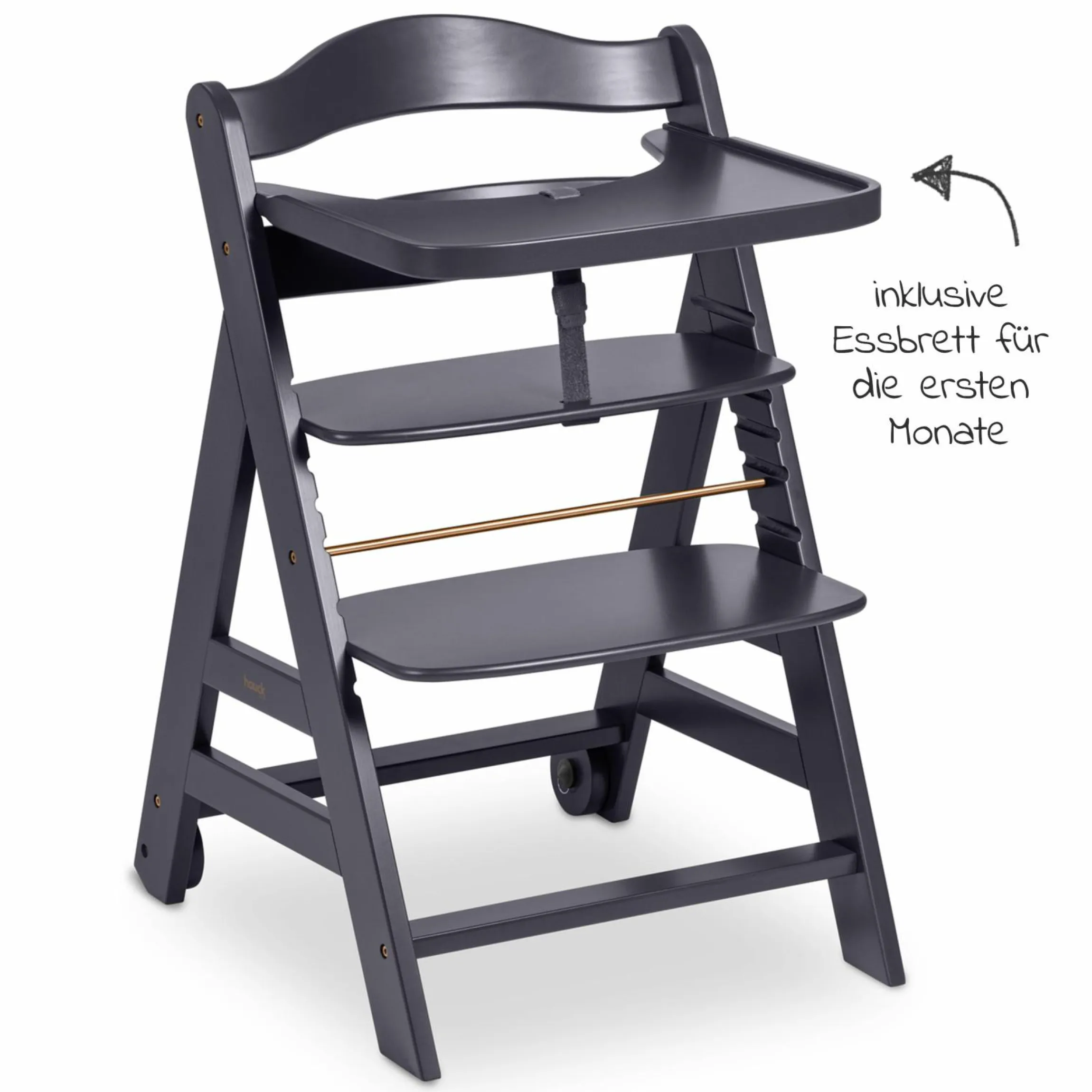 Hochstuhl Beta Plus inkl. Essbrett, Sitzkissen und Rollen - Dark Grey