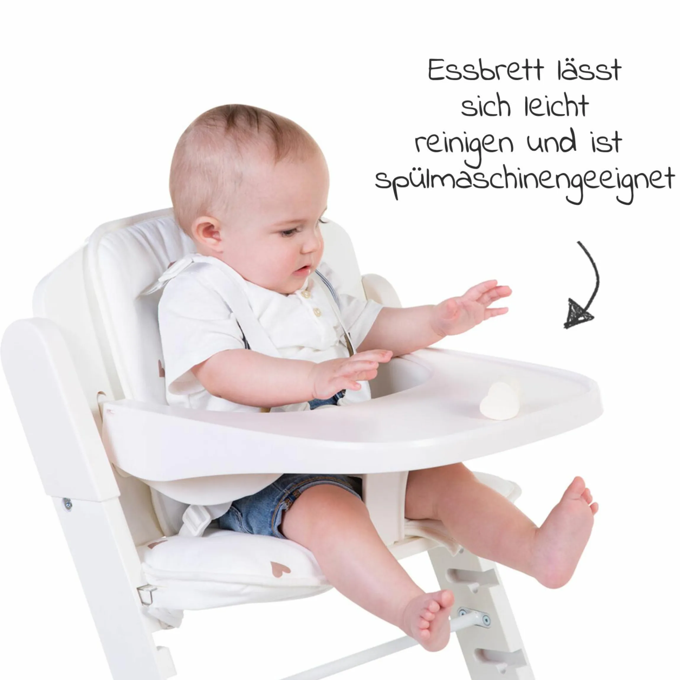 Hochstuhl Evosit mitwachsend ab 6 Monate mit abnehmbarem Essbrett - Weiß