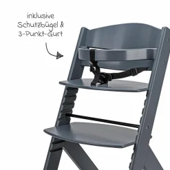Hochstuhl Jill mit Schutzbügel, Schrittgurt und 3-Punkt-Gurt inkl. Polster-Set Creme - Grau - Kollektion 2024