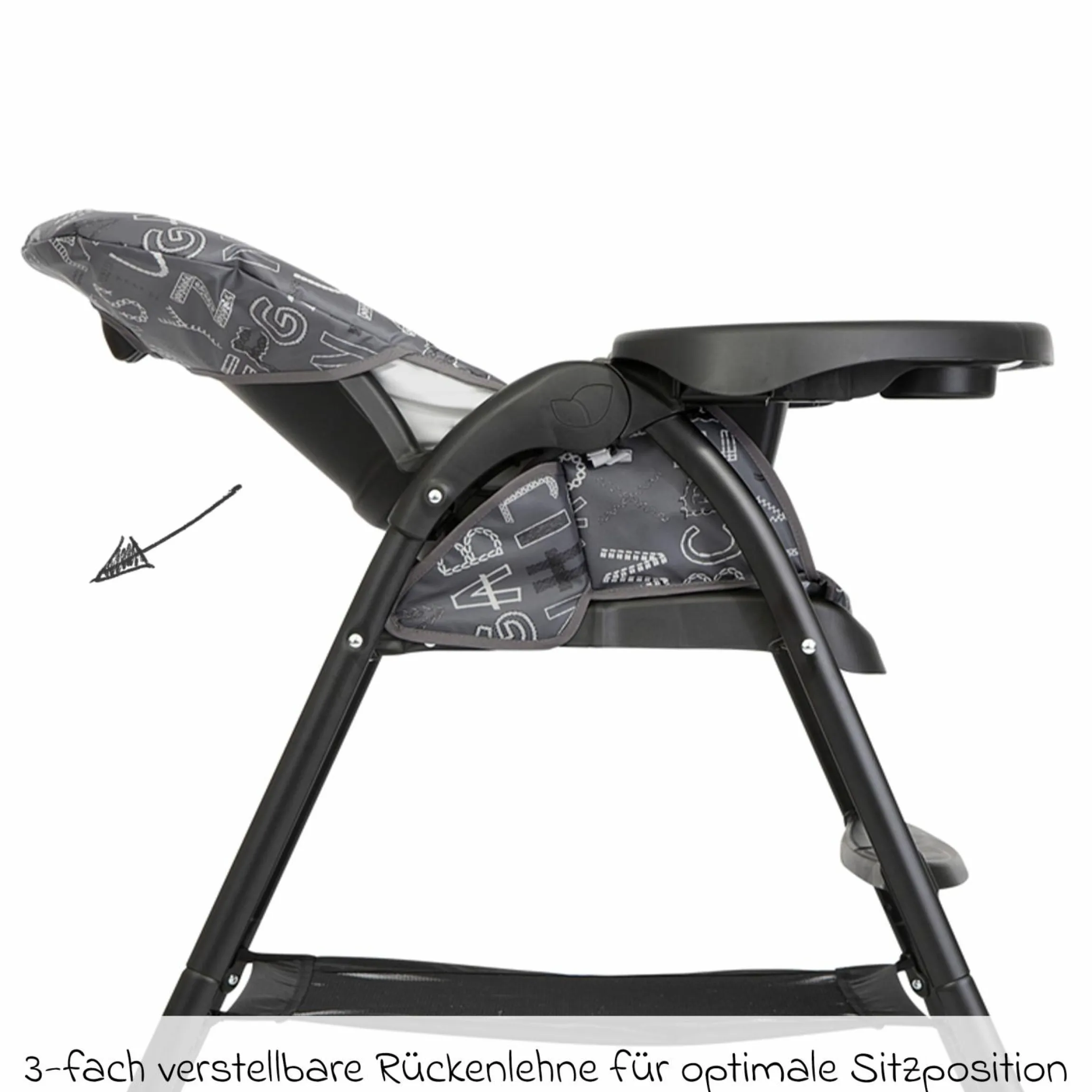 Hochstuhl Mimzy Snacker ab 6 Monate nutzbar klein faltbar nur 6,3 kg leicht - ABC Charcoal - Kollektion 2025