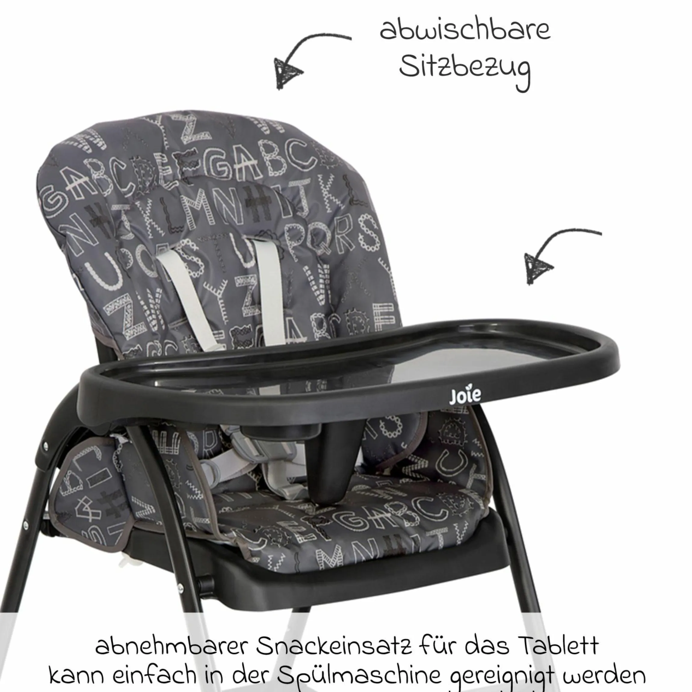 Hochstuhl Mimzy Snacker ab 6 Monate nutzbar klein faltbar nur 6,3 kg leicht - ABC Charcoal - Kollektion 2025