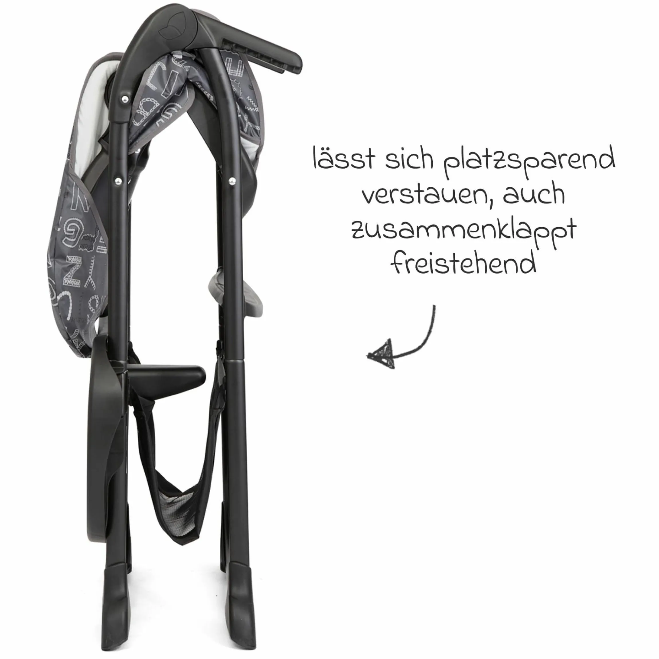 Hochstuhl Mimzy Snacker ab 6 Monate nutzbar klein faltbar nur 6,3 kg leicht - ABC Charcoal - Kollektion 2025